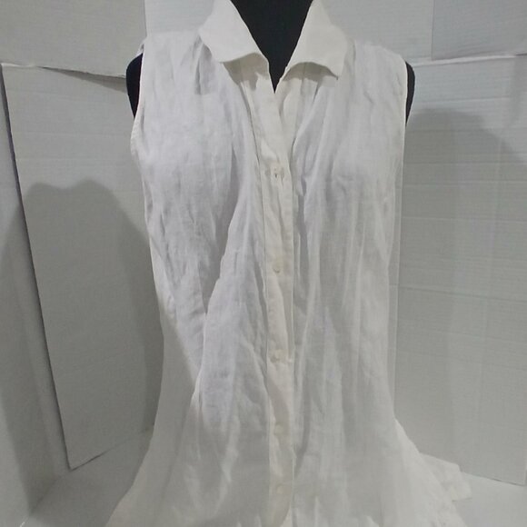 Herman Geist women's cream blouse. sleeveless button front top shirt size L. - Picture 9 of 13